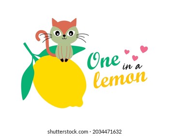 cute cat one in a lemon drawing vector