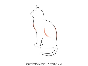 Cute cat one line drawing. Single line drawing of cat. Isolated on white background vector illustration. Pro vector. 