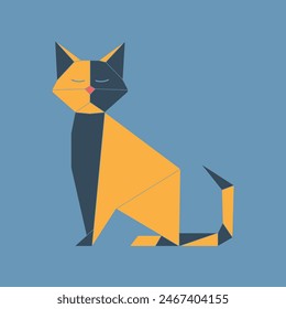 Cute cat origami sitting. Created with vector, to simulate folded paper. Childish, minimalist and colorful.