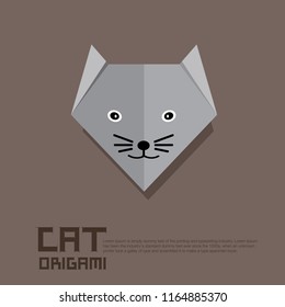 Cute cat origami style vector illustration. simple shape animal drawing for greeting card or decoration poster.