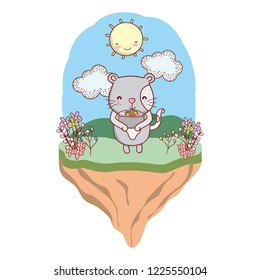 cute cat outdoors landscape scenery cartoon