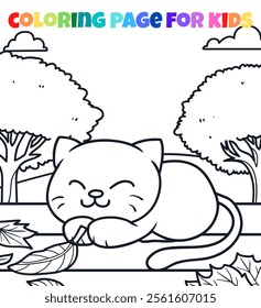 Cute cat outline coloring page animal vector illustration