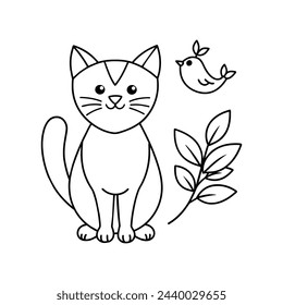 A cute cat outline drawing vector, stars and galaxies incorporated into its design