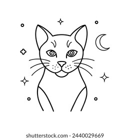 A cute cat outline drawing vector, stars and galaxies incorporated into its design