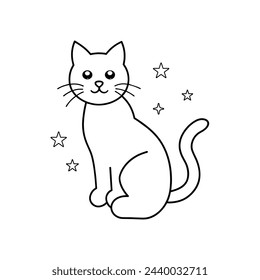 A cute cat outline drawing vector, stars and galaxies incorporated into its design