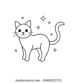 A cute cat outline drawing vector, stars and galaxies incorporated into its design