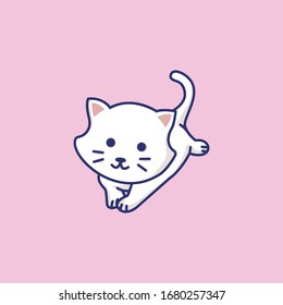 Cute cat outline vector illustration. isolated graphic in pink background