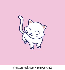 Cute cat outline vector illustration. isolated graphic in pink background