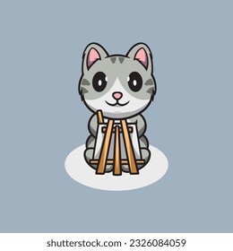 Cute cat painting cartoon icon illustration