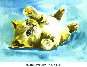 cute cat painting on a blue background