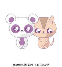 cute cat with panda bear baby animals kawaii style