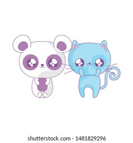 cute cat with panda bear baby animals kawaii style