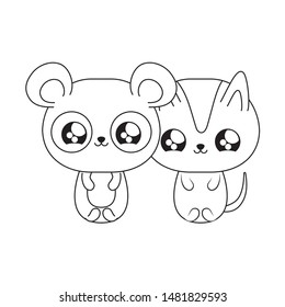 cute cat with panda bear baby animals kawaii style