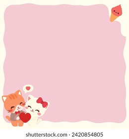 Cute Cat Paper Memo, Notiz Memo und Sticky Note mit Valentins Illustrationen. Vorlage für Planer, Notepad, Karten und andere Büromaterial. Vektorgrafik im Animal Cartoon Style.
