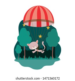 cute cat with parachute in