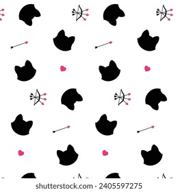 Cute cat pattern arrows and bow  heart black kitty. Perfect for baby shower, t-shirt logo, greeting card, poster, invitation or print design