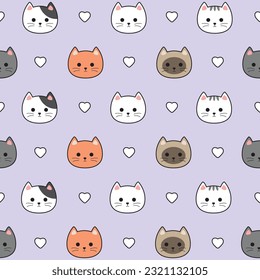 Cute cat pattern background vector illustration for fabric