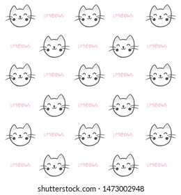 Cute cat pattern. Doodle style fun cat pattern drawing.