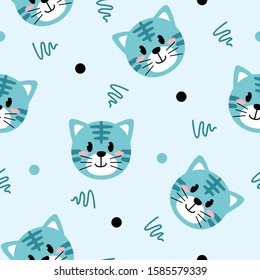 Cute cat pattern with dot and line Vector background, good for fabric, print and other uses.