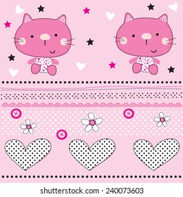 cute cat pattern with heart vector illustration