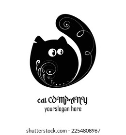 Cute cat with a pattern for a logo. Simple flat vector style.