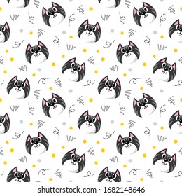 Cute cat pattern, pretty black kitten with dot and line art design vector illustration