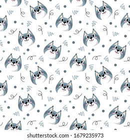 Cute cat pattern, pretty grey kitten with dot and line art design vector illustration