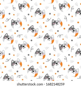 Cute cat pattern, pretty kitten with dot and line art design vector illustration