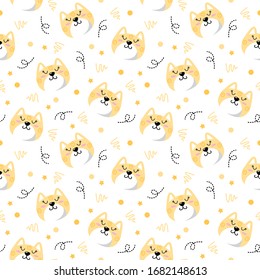 Cute cat pattern, pretty yellow kitten with dot and line art design vector illustration