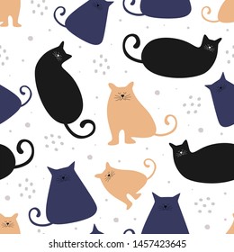 Cute cat pattern with seamless unique silhouette. Trendy scandinavian vector background. Perfect for kids apparel,fabric, textile, nursery decoration,wrapping paper