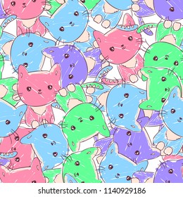 Cute Cat Pattern Seamless vector illustration