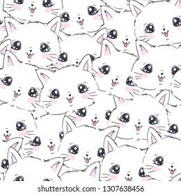 Cute Cat Pattern seamless. Vector illustration.
