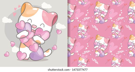 cute cat with pattern set