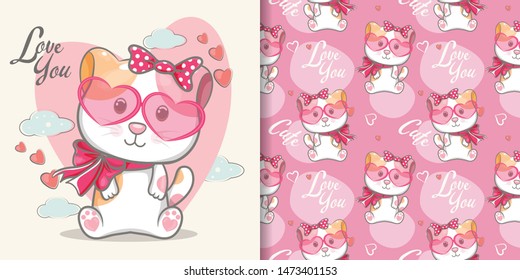 cute cat with pattern set