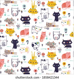 cute cat pattern vector tshirt design