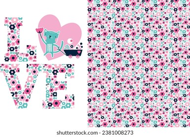 diseño de patrones de gato lindos para la textura de chica
