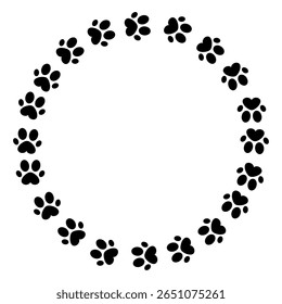 Cute cat paw print frame with copy space. Animal paw prints border template. Cat or dog paw print. Paw icon. Zoo, veterinar logo element. Pawprint vector illustration