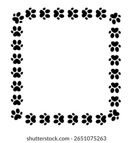 Cute cat paw print frame with copy space. Animal paw prints border template. Cat or dog paw print. Paw icon. Zoo, veterinar logo element. Pawprint vector illustration