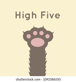 Cute cat paw raising as high five sign, simple flat image