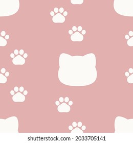 Cute Cat Pawprints With Pink Background, Seamless Pattern For Veterinary, Wallpaper For Pet Shop, Lovely Backdrop For Children