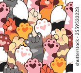 Cute cat paws cartoon seamless pattern