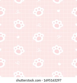 Cute cat paws footprint seamless background repeating pattern, wallpaper background, cute seamless pattern background