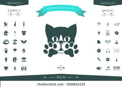Cute Cat, paws - logo, symbol, protect sign
