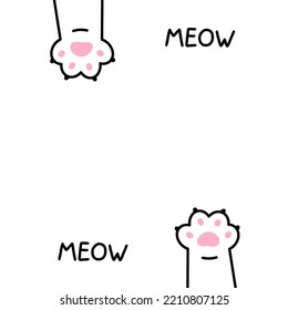 
Cute cat paws and meow text.Vector illustration.