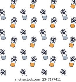 Cute cat paws pattern in a linear style. Flat cat paws pattern. Vector icons of cat paws in vector.