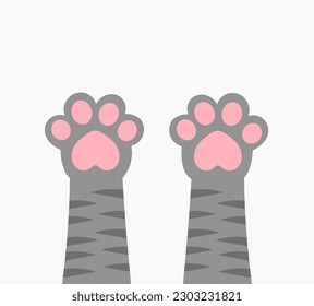 Cute cat paws up with pink beans. Vector illustration.