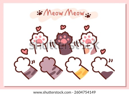 Cute Cat Paws in Various Colors and Gestures Hand-Drawn Cartoon Art