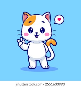 Cute Cat Peace Hand Cartoon Vector Icon Illustration. Animal 
Nature Icon Concept Isolated Premium Vector. Flat Cartoon 
Style