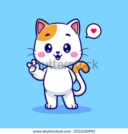Cute Cat Peace Hand Cartoon Vector Icon Illustration. Animal 
Nature Icon Concept Isolated Premium Vector. Flat Cartoon 
Style