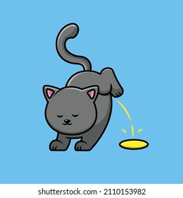 Cute Cat Peeing Cartoon Vector Icon Illustration. Animal Icon Concept Isolated Premium Vector. Flat Cartoon Style